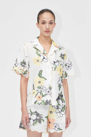 Stine Goya Scalloped Short Sleeve Shirt Top Wild Flowers Embroidery