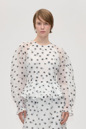Stine Goya Sheer Peplum Top Top Flower Polka Dot