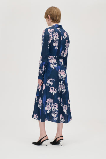 Stine Goya Shirt Dress Midi Dress Blush Roses On Indigo
