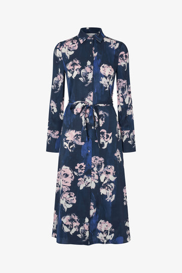 Stine Goya Shirt Dress Midi Dress Blush Roses On Indigo