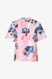 Stine Goya Short Sleeve T-Shirt Top Blue Roses On Blush