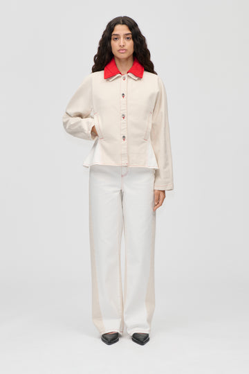 Stine Goya Twist Knee Seam Denim Pants Pants Natural / Contrast Red