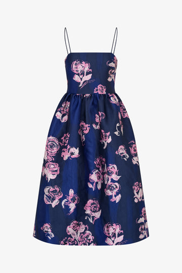 Stine Goya Voluminous Strap Dress Dress Blush Roses On Indigo